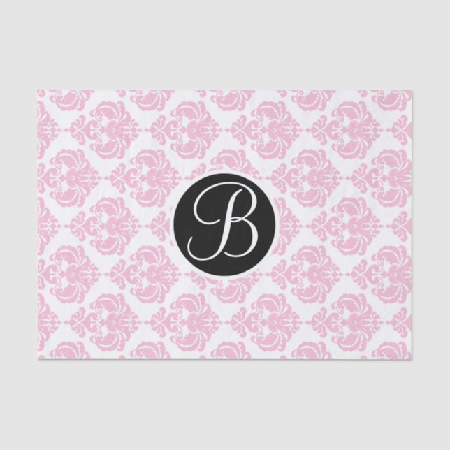 Initialer rosa und weißer Glam Damask Monogramm-Bu Seidenpapier (Vorderseite)