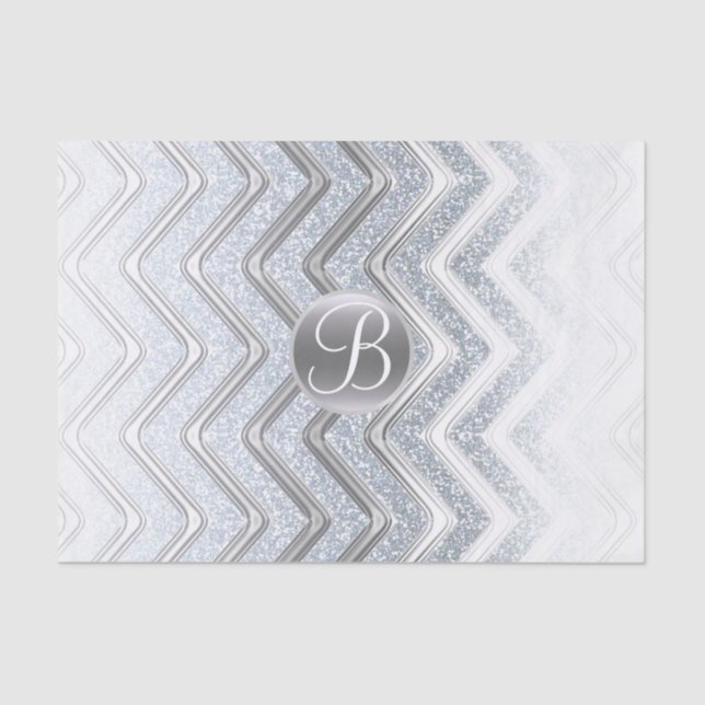 Initialer Zickzack Silver-Shine-Monogramm-Letter Seidenpapier (Vorderseite)