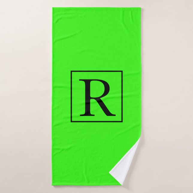 Initiales de monogramme brillant vert néon (Serviette de bain)