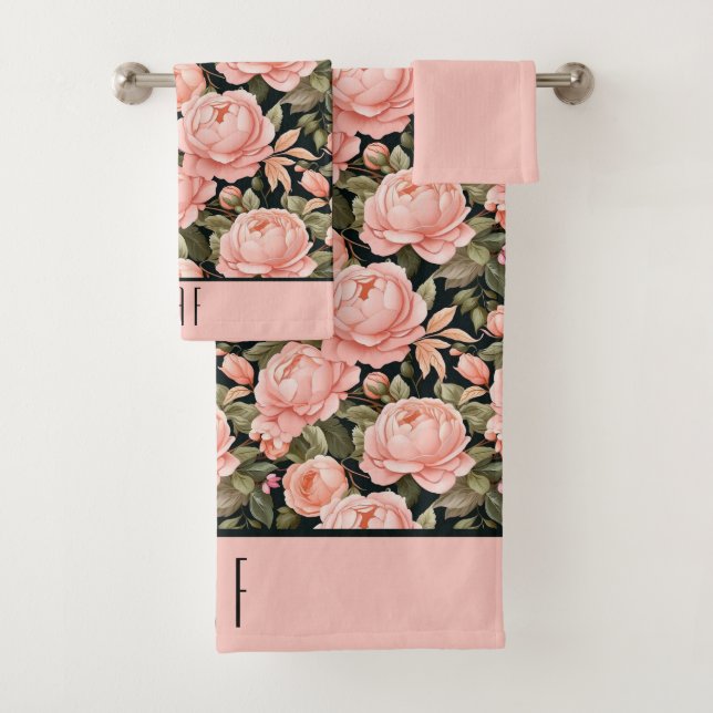 Initiales de monogramme Rose pêche Fleurie Baby Sh (En situation)