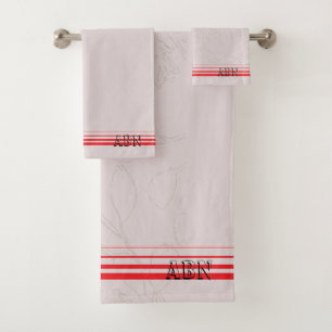 Initiales fond rose moderne rayé rouge Chic