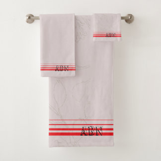 Initiales fond rose moderne rayé rouge Chic