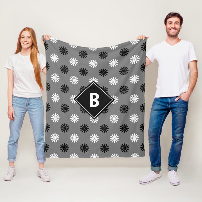 Initiales geometrisches Schwarz-weiß-graues Monogr Fleecedecke (Beispiel)