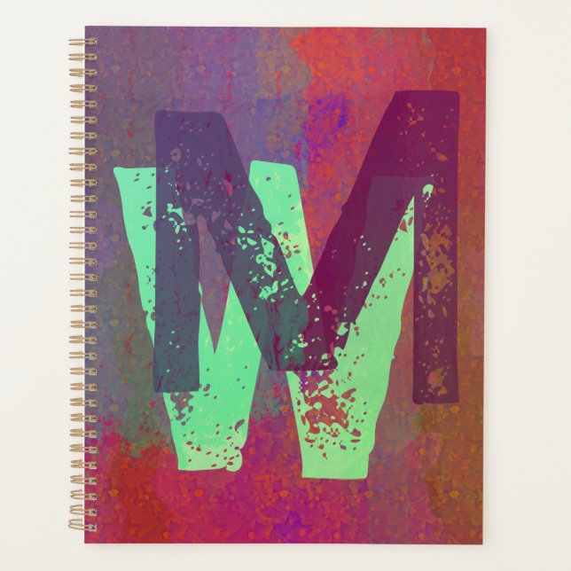 Initiales Monogramme Art Grunge Funky Violet Vert (Devant)