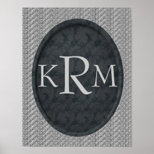 Initiales monogrammes Poster Floral noir