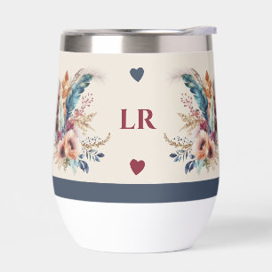 Initiales personnalisées fleurs coeurs rouge bleu