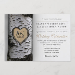 Initiales sculptées Birch Tree Wedding Invitations