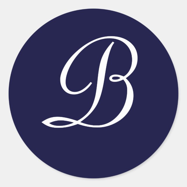 Initiales Siegel "B" für Navy Blue & White Monogra Runder Aufkleber (Vorderseite)