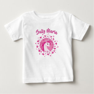 Initialisiertes rosa Einhorn und Herz Baby T-shirt