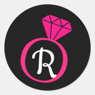 Initialkleber mit rosa und schwarzer Verlobung Runder Aufkleber