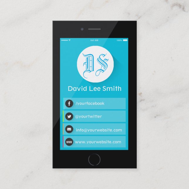 Initiallogo Monogramm Smartphone-Visitenkarte Visitenkarte (Vorderseite)