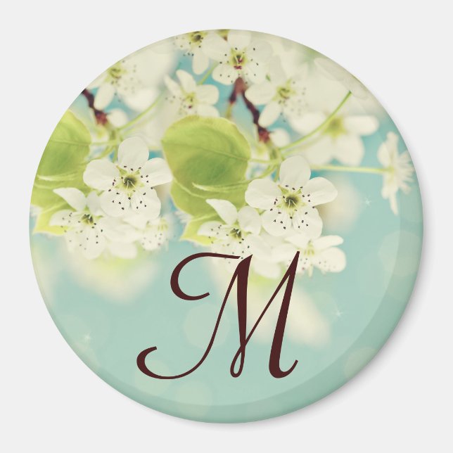 Initialmagazin "Weißes Kirschblossom-Flowe-Monogra Magnet (Vorne)