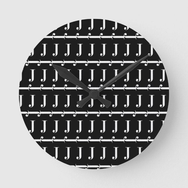 Initialmonogram Letter J, Choose background color Runde Wanduhr (Vorderseite)