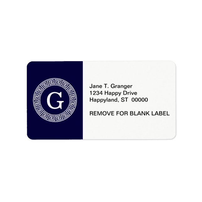 Initialmonogramm für den Navy Blue Whites griechis Adressaufkleber (Vorne)