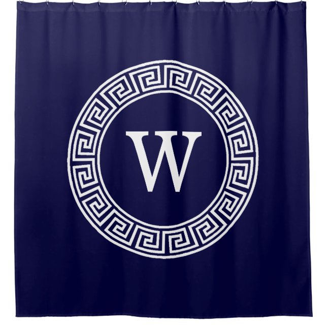 Initialmonogramm für den Navy Blue Whites griechis Duschvorhang (Vorderseite)