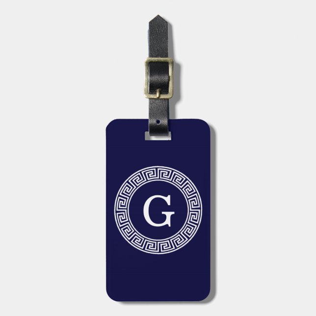 Initialmonogramm für den Navy Blue Whites griechis Gepäckanhänger (Vorderseite vertikal)