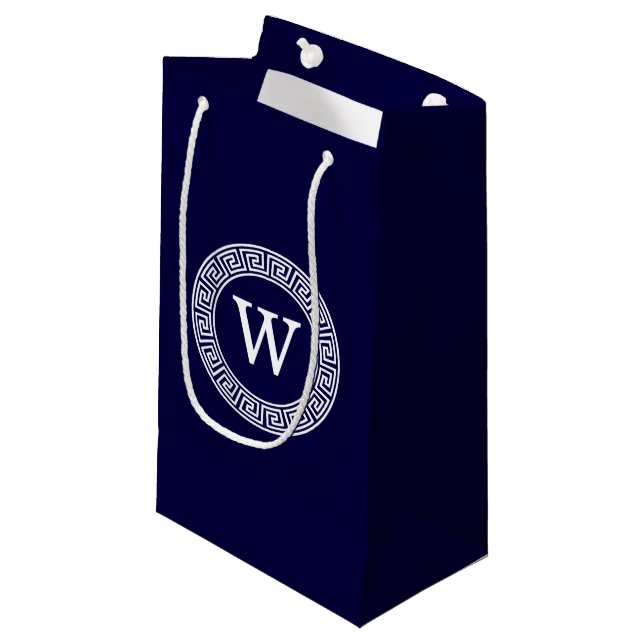 Initialmonogramm für den Navy Blue Whites griechis Kleine Geschenktüte (Vorderseite Schrägansicht)