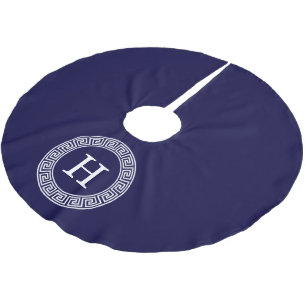 Initialmonogramm für den Navy Blue Whites griechis Polyester Weihnachtsbaumdecke