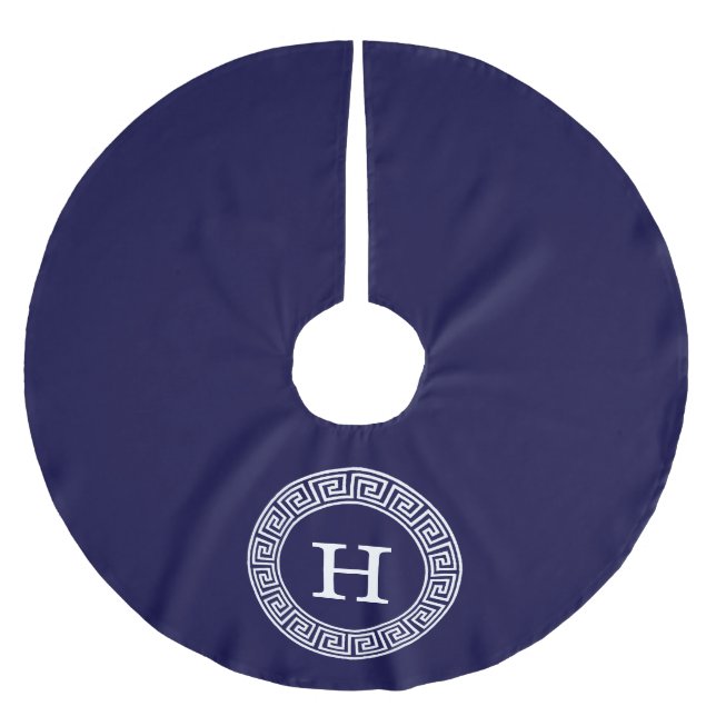 Initialmonogramm für den Navy Blue Whites griechis Polyester Weihnachtsbaumdecke (Vorderseite)