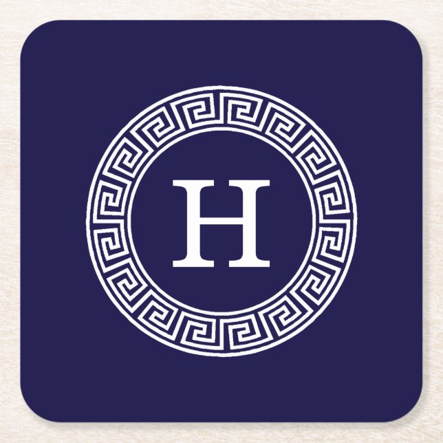 Initialmonogramm für den Navy Blue Whites griechis Rechteckiger Pappuntersetzer (Vorderseite)