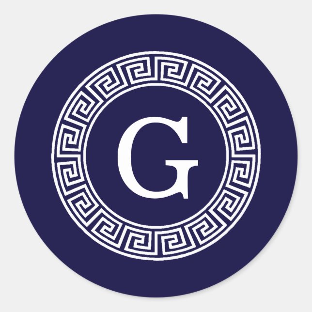 Initialmonogramm für den Navy Blue Whites griechis Runder Aufkleber (Vorderseite)