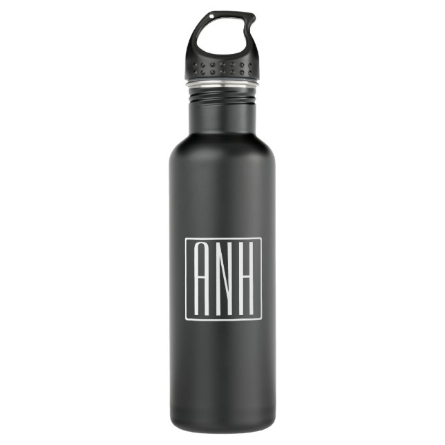 Initialmonogramm | Schwarz weiß Edelstahlflasche (Vorderseite)