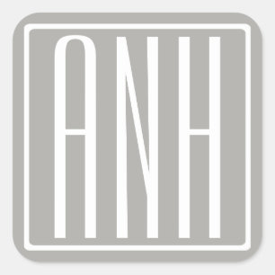 Initialmonogramm Weiß auf hellgrau Quadratischer Aufkleber