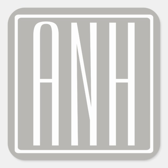 Initialmonogramm | Weiß auf hellgrau Quadratischer Aufkleber (Vorderseite)