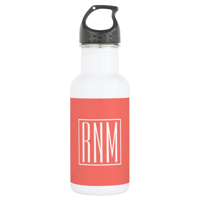 Initialmonogramm | Weiß auf Korallen Edelstahlflasche (Vorderseite)
