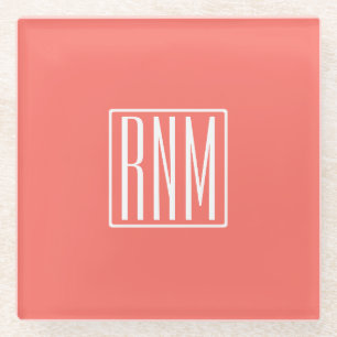 Initialmonogramm   Weiß auf Korallen Glasuntersetzer