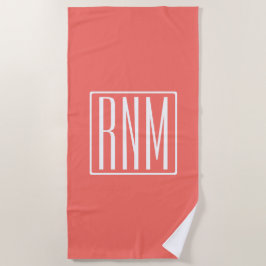 Initialmonogramm | Weiß auf Korallen Strandtuch
