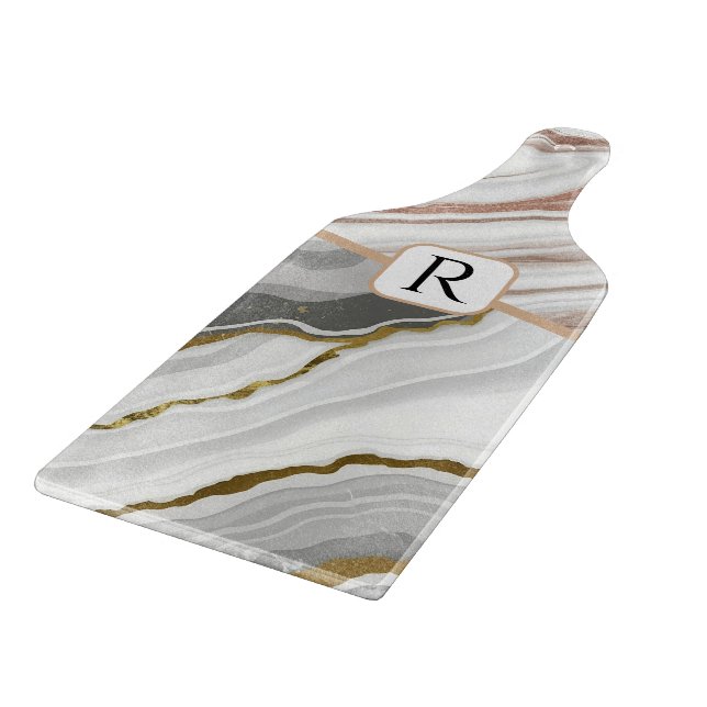 Initialname des Marble Agate Gold Glitzer Monogram Schneidebrett (Ecke)