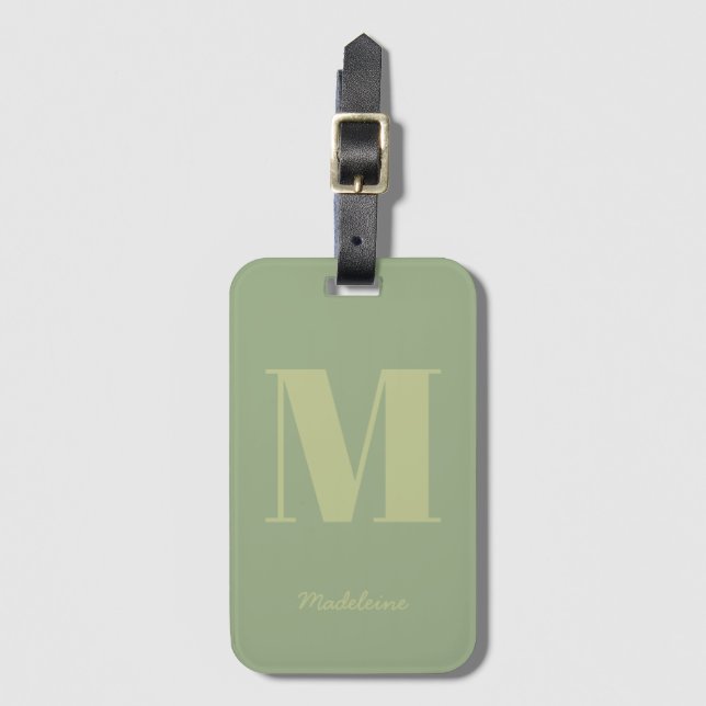 Initialname für das moderne Sage Green Minimal Mon Gepäckanhänger (Vorderseite Vertikal)
