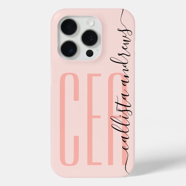 Initialname für Girly Modern Pink Monogram Case-Mate iPhone Hülle (Rückseite)