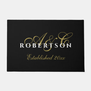 Initialname für Monogramm Est. Schwarzes Gold Fußmatte