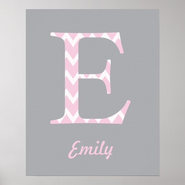 Initialposter "E" Personalisiert Zickzack Pink Nam Poster (Vorne)