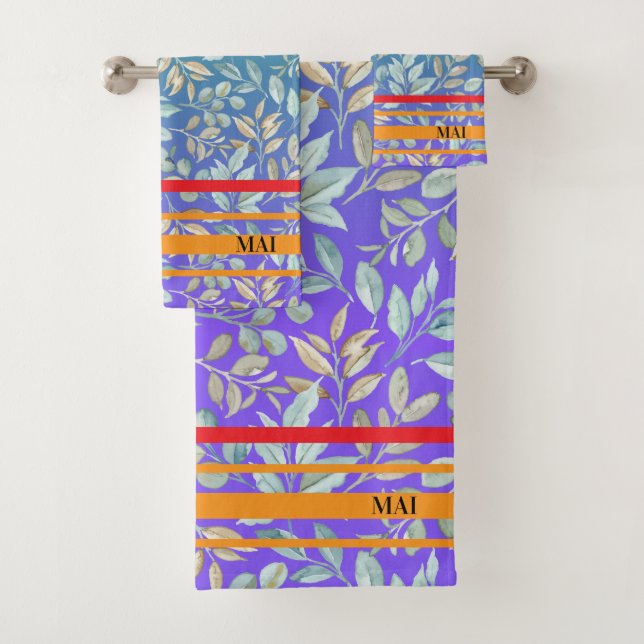 Initials attractive gradient colorful purple Strip Badhandtuch Set (Insitu)