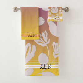 Initials elegant matching gradient floral mustard  badhandtuch set