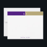 Initials Lila Gold Monogram Personal Stationery Mitteilungskarte<br><div class="desc">Dieses einfache, moderne Design verfügt über ein zweifarbiges Band mit 2 Initialen und dem Namen/Text am unteren Rand. Klicken Sie auf die Schaltfläche Anpassen, wenn Sie die Designelemente anpassen und/oder den Text weiter verändern möchten! Variationen dieses Designs, zusätzliche Farben sowie koordinierende Produkte sind in unserem Shop, zazzle.com/store/doodlelulu verfügbar. Kontaktieren Sie...</div>