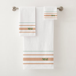 Initials minimalist earth tone Stripes White  Badhandtuch Set