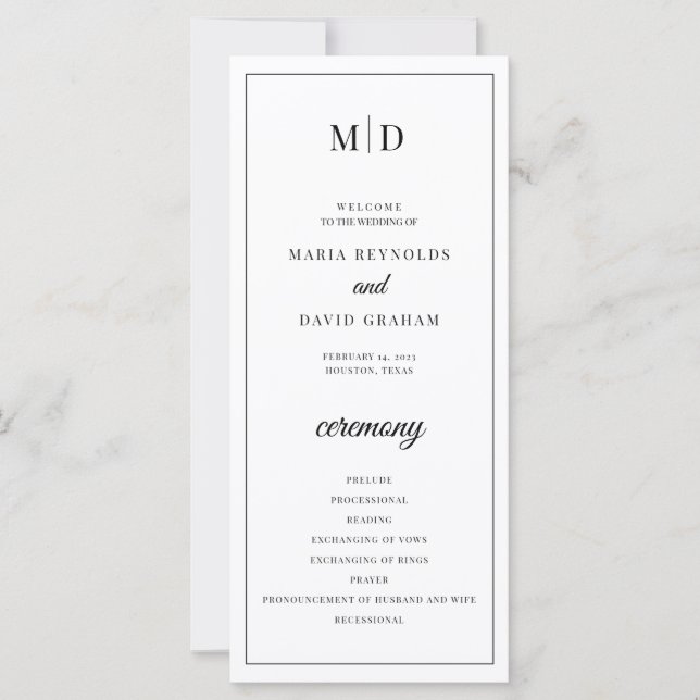 Initials Monogram Minimalistisch Wedding Program (Vorderseite)