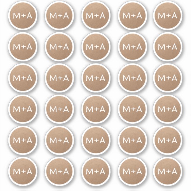 Initials monogramm rustikal braun Kraft Hochzeit Aufkleber (Vorderseite)