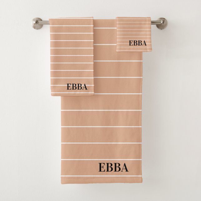 Initials pretty earty background white stripes badhandtuch set (Insitu)