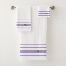 Initials pretty purple stripes minimalist White Badhandtuch Set