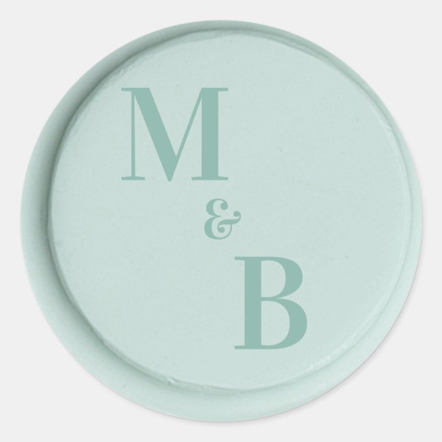 Initials Salbei Grünwachs Siegel Hochzeitsaufklebe Runder Aufkleber (Vorderseite)
