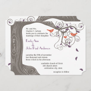 Initials Tree Mandarine Bird Wedding Einladungen