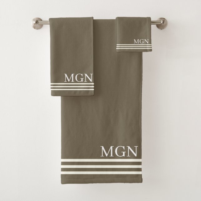 Initials Trendy Schokoladenbraun Hintergrund moder Badhandtuch Set (Insitu)