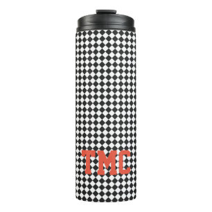 Initialschule für Sport-Schwarz-weiße Karo Monogra Thermosbecher