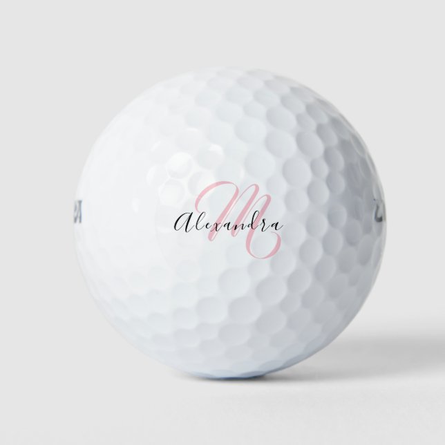 Initialskript für Girly Pink Monogram Golfball (Vorderseite)