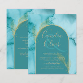 INK Abstrakt Türkis Aquamarin Gold Wedding INVITE